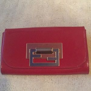 Fendi red patent leather clutch